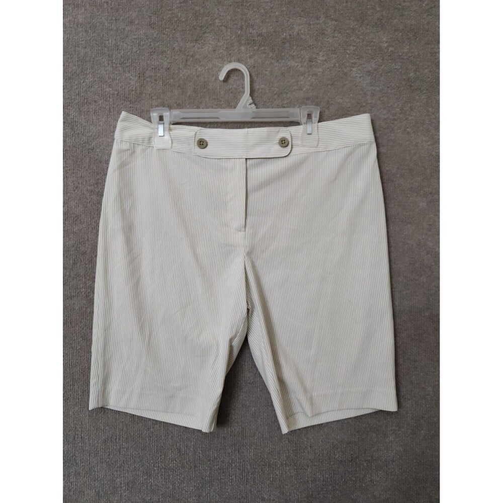 Izod Bermuda Golf Shorts Womens 12 White Beige Stripe Lightweight UPF 50 NEW
